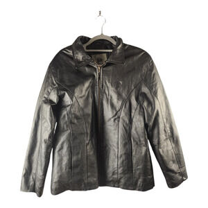 Vintage Burks Bay Black Leather Full-Zip Jacket/Coat Men's Size Large Joy Logo